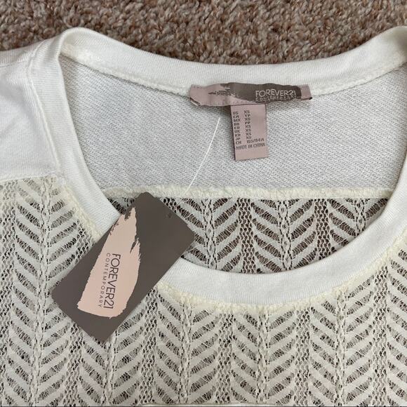 🫶🏼 NWT Cream Lace Panel Shirt Sheer Flowy Slouchy 3/4 Sleeves Forever 21 XS - Picture 15 of 16